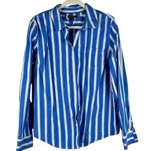 Tommy Hilfiger Blue Vertical Stripe Button Down Blouse XXL